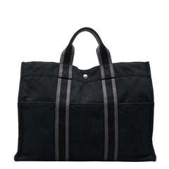 エルメス フールトゥMM トートバッグ ハンドバッグ ブラック グレー キャンバス レディース HERMES 【中古】