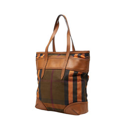 バーバリー チェック トートバッグ ブラウン マルチカラー キャンバス レザー レディース BURBERRY 【中古】
