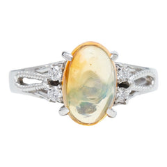 Pt900 プラチナ メキシコオパール ダイヤモンド ファイアオパール1.16ct ダイヤ0.04ct ファイアオパール リング 指輪 レディース 7号 【中古】