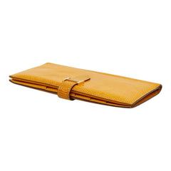 エルメス ベアン クラシック 二つ折り 長財布 イエロー ゴールド金具 リザード レディース HERMES 【中古】