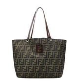 フェンディ ズッカ トートバッグ ハンドバッグ カーキ ブラウン キャンバス レザー レディース FENDI 【中古】