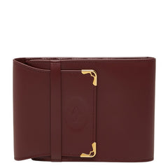 カルティエ マストライン 二つ折り財布 ワインレッド ボルドー レザー レディース CARTIER 【中古】