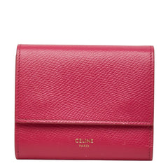 セリーヌ スモール トリフォールド ウォレット 三つ折り財布 ピンク レザー レディース CELINE 【中古】