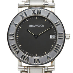 ティファニー アトラス 腕時計 クオーツ ブラック文字盤 ステンレススチール レディース TIFFANY&Co. 【中古】