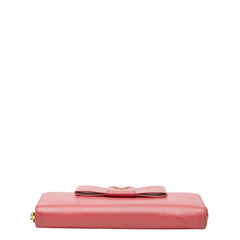 プラダ ロゴ リボン ラウンドファスナー 長財布 1ML506 ピンク サフィアーノレザー レディース PRADA 【中古】