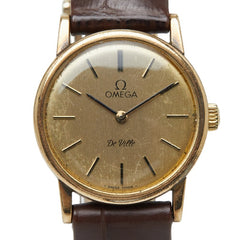 オメガ デビル 腕時計 手巻き ゴールド文字盤 ステンレススチール メッキ レザー レディース OMEGA 【中古】