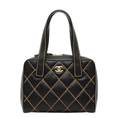 シャネル ココマーク ワイルドステッチ ハンドバッグ ブラック レザー レディース CHANEL 【中古】