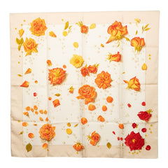 エルメス カレ90 LA ROSEE 薔薇の雫 スカーフ ベージュ アイボリー シルク レディース HERMES 【中古】