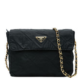 プラダ 三角ロゴプレート チェーン ショルダーバッグ 斜め掛け ブラック ゴールド ナイロン レディース PRADA 【中古】