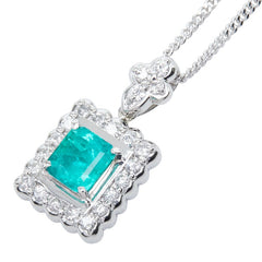 Pt900 プラチナ Pt850 プラチナ エメラルド/ダイヤモンド エメラルド0.77ct ダイヤ0.35ct ペンダント ネックレス レディース 【中古】