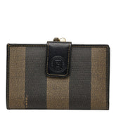 フェンディ ペカン 二つ折り財布 がま口 251-516920-069 ベージュ ブラック PVC レザー レディース FENDI 【中古】