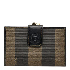 フェンディ ペカン 二つ折り財布 がま口 251-516920-069 ベージュ ブラック PVC レザー レディース FENDI 【中古】