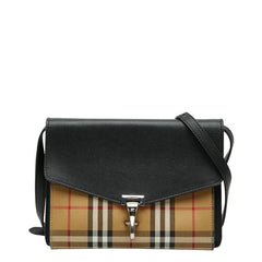 バーバリー ノバチェック 斜め掛け ショルダーバッグ ブラウン ブラック キャンバス レザー レディース BURBERRY 中古