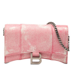 バレンシアガ アワーグラス 斜め掛け チェーン ショルダーバッグ 転写 656050 ピンク レザー レディース BALENCIAGA 【中古】
