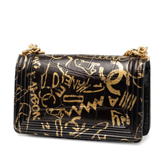 シャネル ボーイシャネル チェーン ショルダーバッグ クロコ型押し ブラック ゴールド レザー レディース CHANEL 【中古】