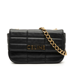 セリーヌ マトラッセ モノクローム チェーン ショルダーバッグ ブラック レザー レディース CELINE 【中古】
