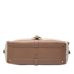 ロエベ リピートアナグラム ハンドバッグ ピンクベージュ ホワイト キャンバス レザー レディース LOEWE 【中古】
