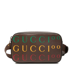 グッチ 100周年記念 ロゴ ウエストバッグ ボディバッグ 602695 ブラウン レザー メンズ GUCCI 【中古】