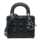 ディオール カナージュ レディ ディオール スモール ハンドバッグ ショルダーバッグ 2WAY ブラック ラムスキン レディース Dior 【中古】