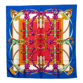 エルメス カレ90 GRAND MANEGE 大調教術 スカーフ ブルー レッド ホワイト シルク レディース HERMES 【中古】