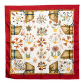 エルメス カレ90 Harbier de Gavarnie カヴァルニー圏谷の押し花 スカーフ レッド ホワイト シルク レディース HERMES 【中古】
