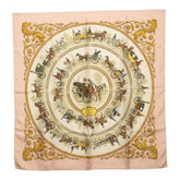 エルメス カレ90 LA PROMENADE DE LONGCHAMPS ロンシャンへの散歩 スカーフ ピンク アイボリー シルク レディース HERMES 【中古】