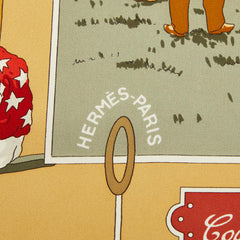 エルメス カレ90 Un siecle de courses Deauville ドーヴィル競馬の時代 スカーフ ブラウン系 マルチカラー シルク レディース HERMES 【中古】