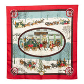 エルメス カレ90 冬の郵便馬車 L'Hiver en Poste スカーフ レッド マルチカラー シルク レディース HERMES 【中古】