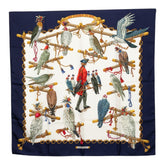 エルメス カレ90 LES OISEAUX DU ROY 王の鳥たち スカーフ ネイビー ホワイト シルク レディース HERMES 【中古】