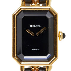 シャネル プルミエール L 腕時計 H0001 クオーツ ブラック文字盤 メッキ レザー オニキス レディース CHANEL 【中古】