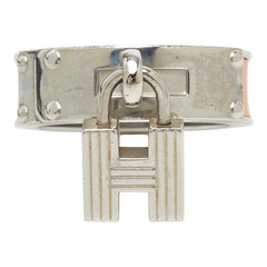 エルメス ケリー カデナ モチーフ スカーフリング シルバー オレンジ メタル レザー レディース HERMES 【中古】