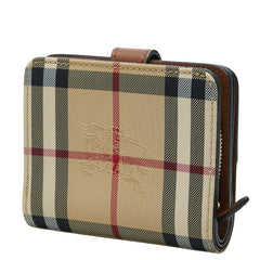 バーバリー ノバチェック シャドーホース 二つ折り財布 ブラウン ゴールド ナイロン レザー レディース BURBERRY 【中古】