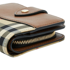 バーバリー ノバチェック シャドーホース 二つ折り財布 ブラウン ゴールド ナイロン レザー レディース BURBERRY 【中古】