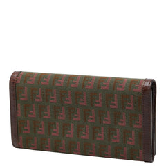 フェンディ ズッカ 長財布 2289-8M0000 カーキ系 ブラウン キャンバス レザー レディース FENDI 【中古】