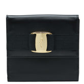 サルヴァトーレフェラガモ ヴァラ リボン 二つ折り財布 224074 ブラック ゴールド レザー レディース Salvatore Ferragamo 【中古】