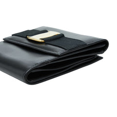 サルヴァトーレフェラガモ ヴァラ リボン 二つ折り財布 224074 ブラック ゴールド レザー レディース Salvatore Ferragamo 【中古】