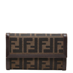 フェンディ ズッカ 三つ折り財布 ブラウン ブラック キャンバス レザー レディース FENDI 【中古】