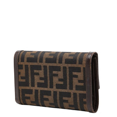 フェンディ ズッカ 三つ折り財布 ブラウン ブラック キャンバス レザー レディース FENDI 【中古】