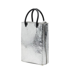 バレンシアガ ショッピング フォンホルダー ハンドバッグ ショルダーバッグ 593826 シルバー ブラック レザー レディース BALENCIAGA 【中古】
