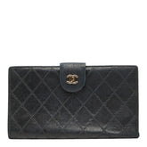 シャネル ピコローレ 二つ折り財布 がま口 ブラック ゴールド レザー レディース CHANEL 【中古】