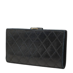 シャネル ピコローレ 二つ折り財布 がま口 ブラック ゴールド レザー レディース CHANEL 【中古】
