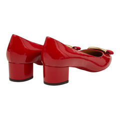 サルヴァトーレフェラガモ ヴァラリボン パンプス サイズ7 M レッド パテントレザー レディース Salvatore Ferragamo 【中古】