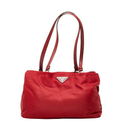 プラダ 三角ロゴプレート トートバッグ ハンドバッグ B11216 レッド ナイロン レザー レディース PRADA 【中古】