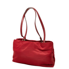 プラダ 三角ロゴプレート トートバッグ ハンドバッグ B11216 レッド ナイロン レザー レディース PRADA 【中古】