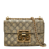 グッチ GGスプリーム パドロック チェーン ショルダーバッグ 409487 ブラック ゴールド レザー レディース GUCCI 【中古】