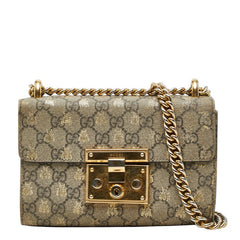 グッチ GGスプリーム パドロック チェーン ショルダーバッグ 409487 ブラック ゴールド レザー レディース GUCCI 【中古】