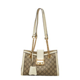 グッチ GGスプリーム パドロック チェーン ショルダーバッグ トートバッグ 498156 ベージュ アイボリー PVC レザー レディース GUCCI 【中古】