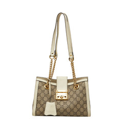 グッチ GGスプリーム パドロック チェーン ショルダーバッグ トートバッグ 498156 ベージュ アイボリー PVC レザー レディース GUCCI 【中古】