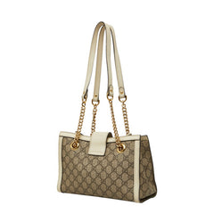 グッチ GGスプリーム パドロック チェーン ショルダーバッグ トートバッグ 498156 ベージュ アイボリー PVC レザー レディース GUCCI 【中古】