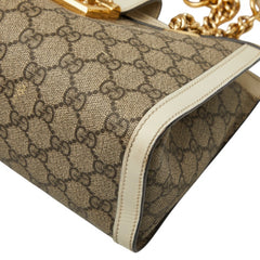 グッチ GGスプリーム パドロック チェーン ショルダーバッグ トートバッグ 498156 ベージュ アイボリー PVC レザー レディース GUCCI 【中古】